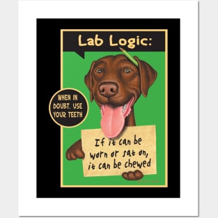 Great Chocolate lab on Chocolate Labrador with Green Pencil tee Posters and Art